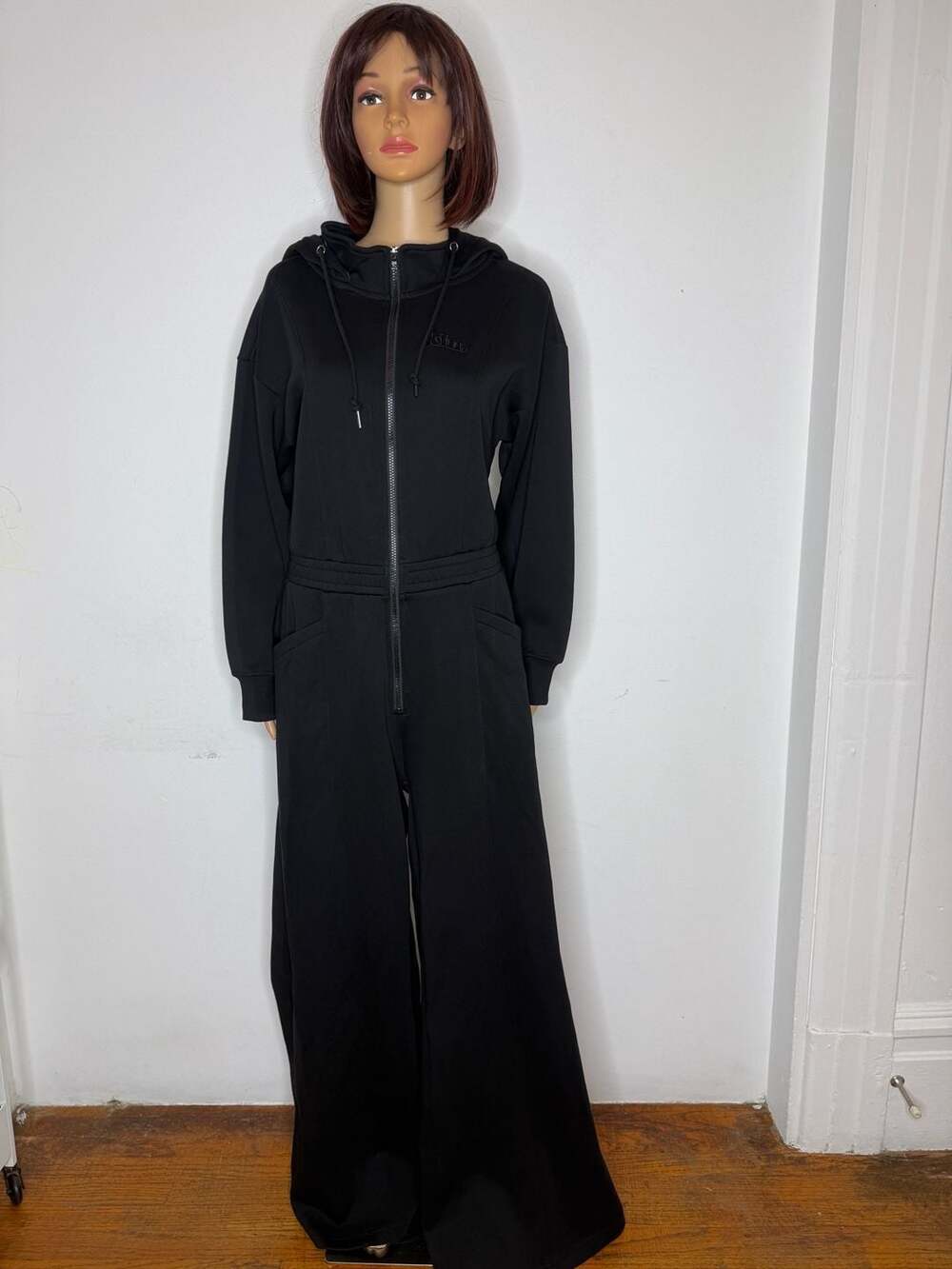 Kin Apparel Black Satin Lined Hooded Jumpsuit Size M